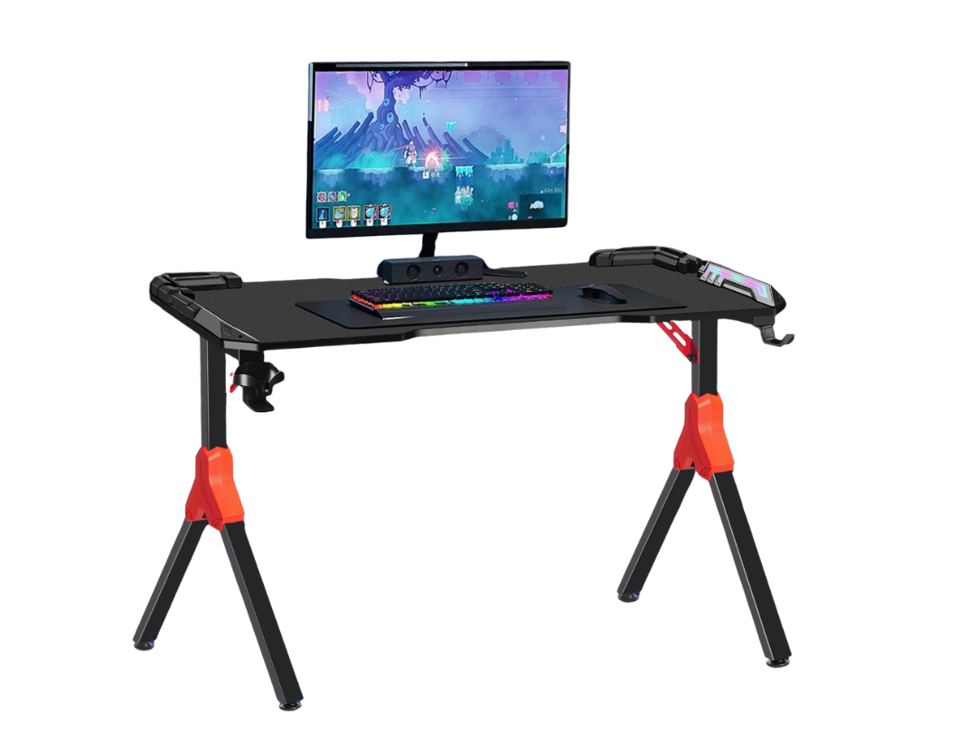 1.4m LED Gaming Desk with Cup Holder & Headphone Hook - Qatar 1.4m LED Gaming Desk with Cup Holder & Headphone Hook - Qatar
